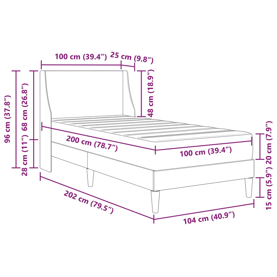 Cadre de lit avec matelas Gris clair 100 x 200 cm Polyester - 11