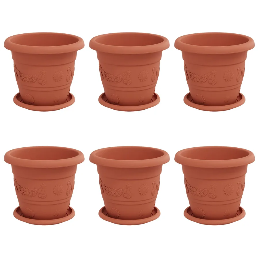 Pots de plantes 6 pcs Rouge brique Ø 22 x 18 cm Plastique - 2