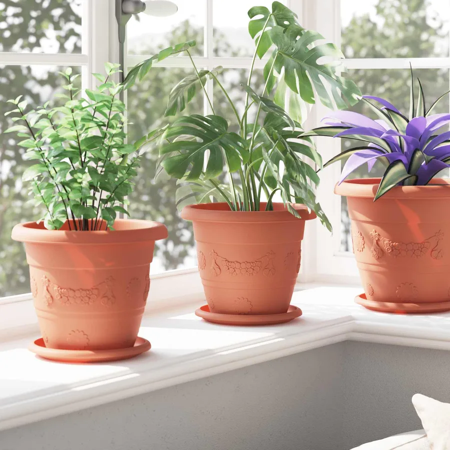 Pots de plantes 6 pcs Rouge brique Ø 22 x 18 cm Plastique - 4