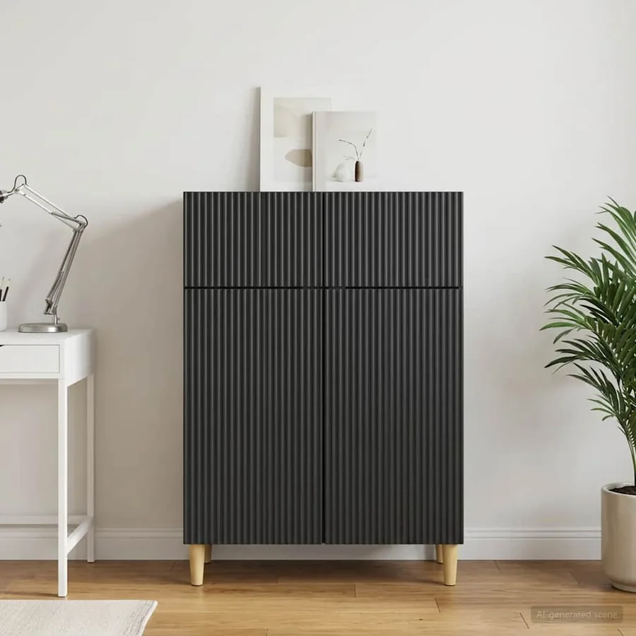 Buffet avec tiroir Noir 66 x 34,5 x 90 cm Bois d'ingénierie - 4