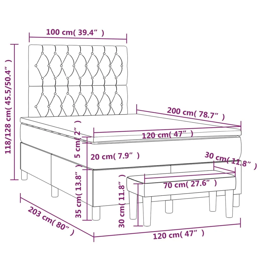 Sommier à lattes de lit avec matelas Gris foncé 120x200cm Tissu - 8