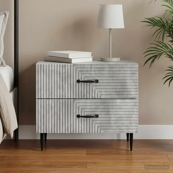 Cabinet de chevet avec tiroir Gris béton 62 x 34,5 x 47,5 cm