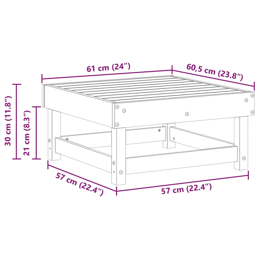 Repose-pieds de jardin Pin massif Brun Ciré 61 x 60,5 x 30 cm - 8
