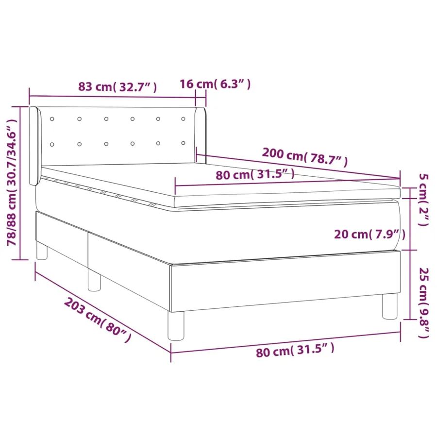 Sommier à lattes de lit avec matelas Gris foncé 80x200 cm Tissu - 7