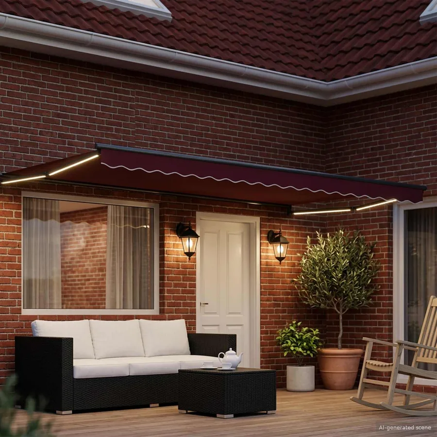 Store rétractable manuel avec LEDs Rouge et Anthracite 4 × 3 m - 3