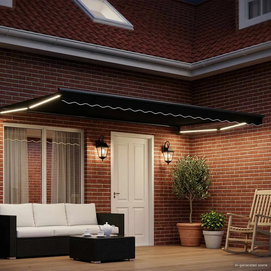 Store rétractable manuel avec LEDs Noir et anthracite 4 × 3 m - 3
