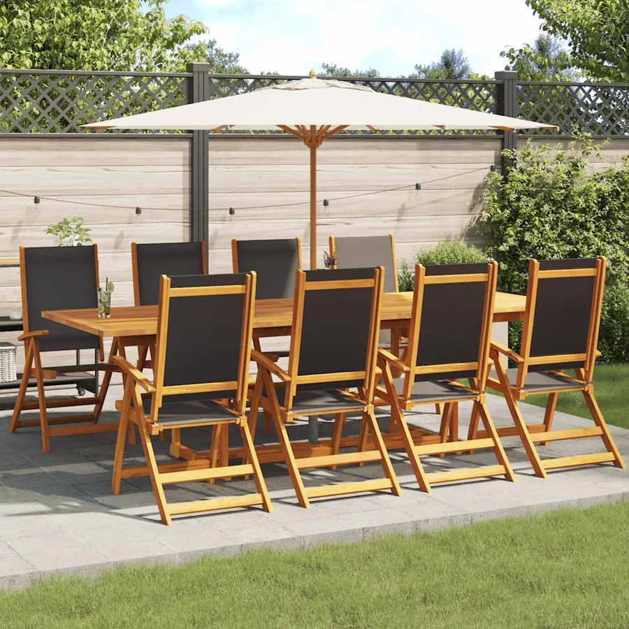 Folding garden chairs set of 8 solid acacia and textilene