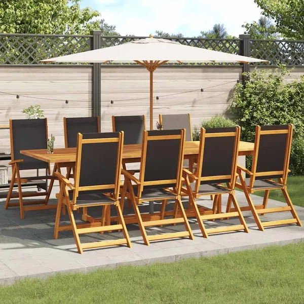 Folding garden chairs set of 8 solid acacia and textilene