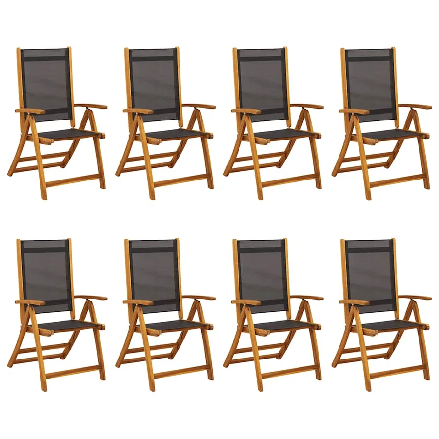 Folding garden chairs set of 8 solid acacia and textilene - 2