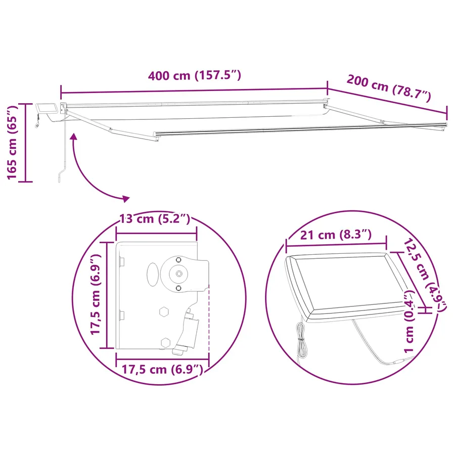 Store rétractable manuel avec LEDs Multicolore 4 x 2 m - 13