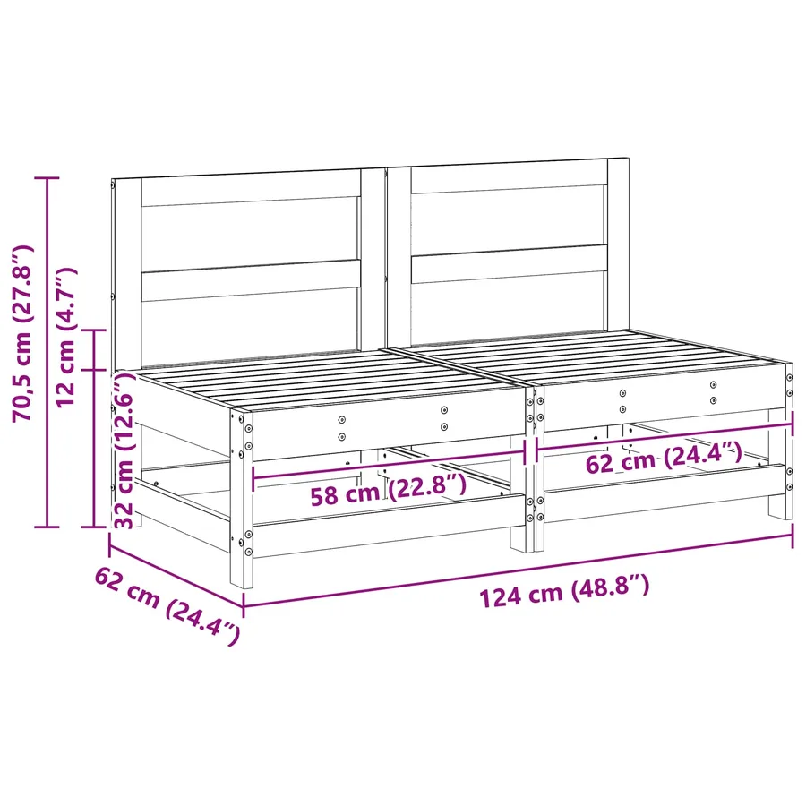 Sofa de jardin milieu Pin massif Brun Ciré 124 x 62 x 70,5 cm - 8