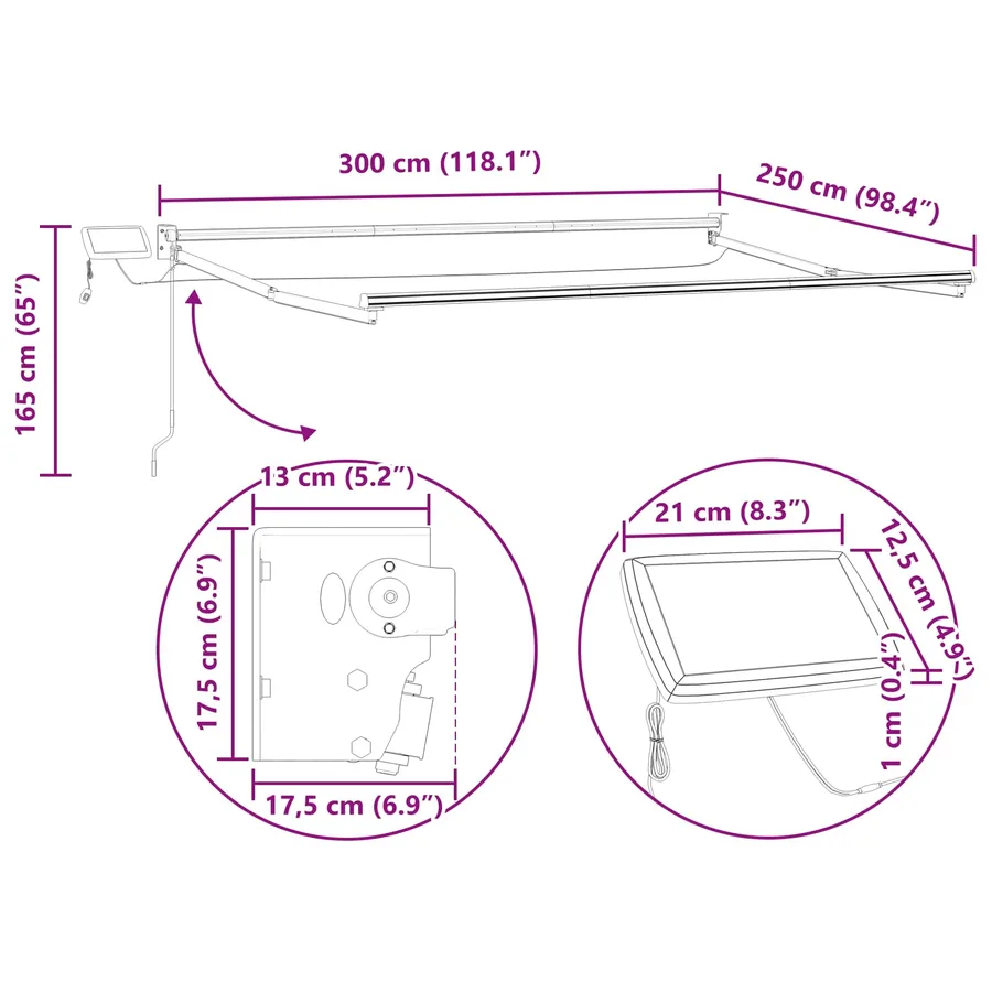 Store rétractable manuel avec LEDs Multicolore 3 x 2,5 m - 13