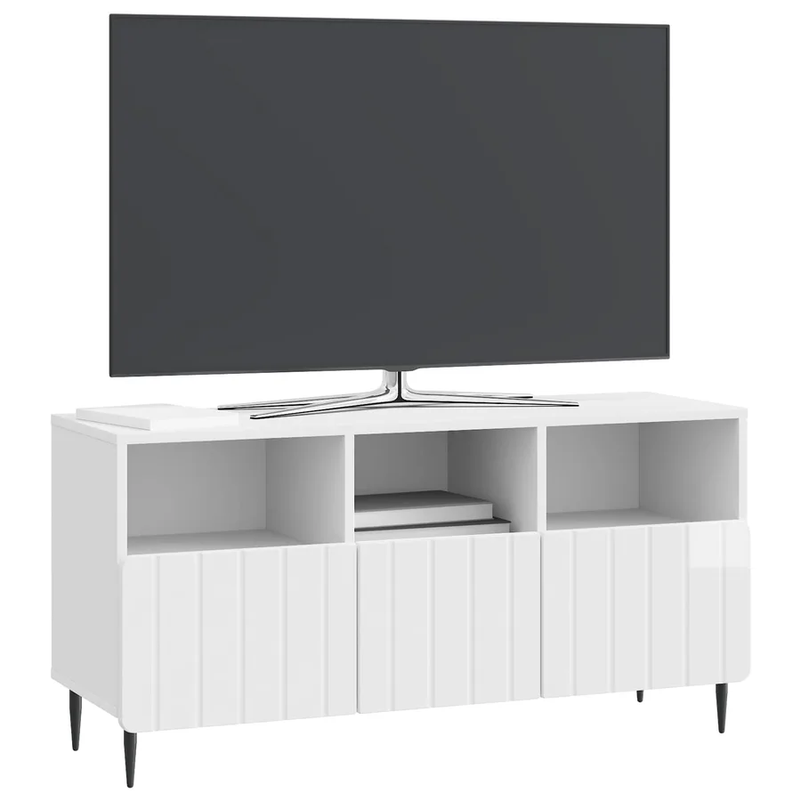 Meuble TV Blanc brillant 102 x 34,5 x 50 cm Bois d'ingénierie - 3