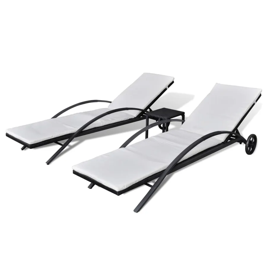 Chaises longues avec table Résine tressée Noir - 2