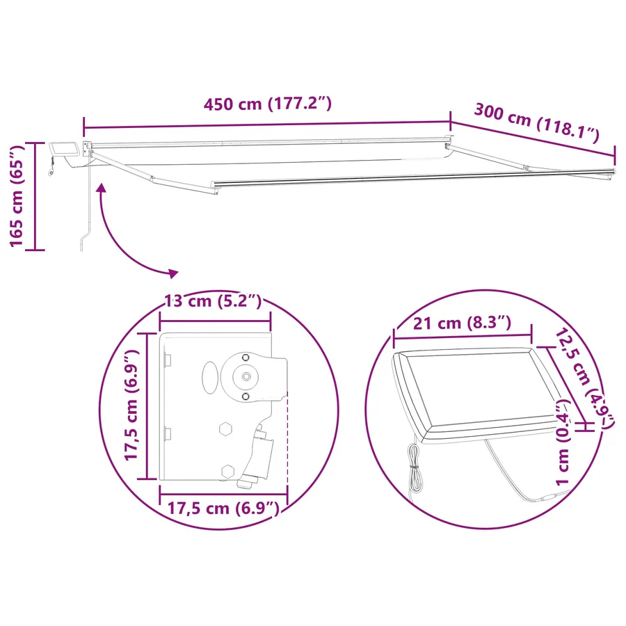 Store rétractable manuel avec LEDs 4,5 × 3 m - 13