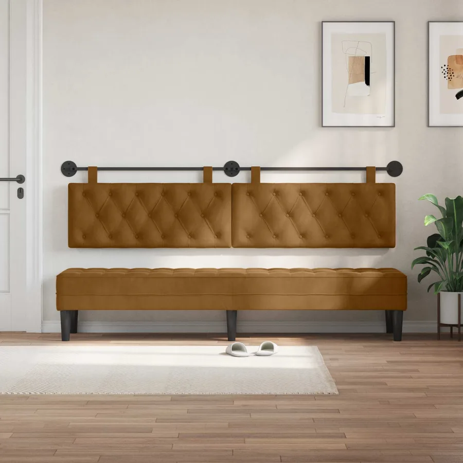 Tête de lit suspendue Avec lumière LED Marron Velours - 3