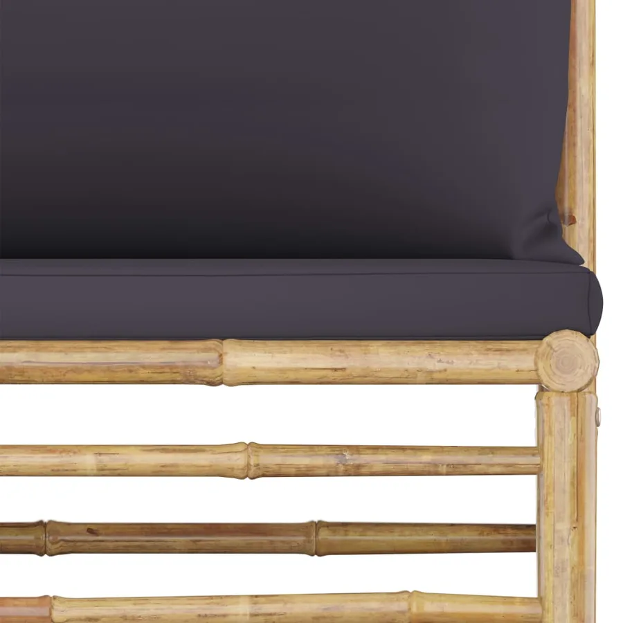 Salon de jardin 5 pcs avec coussins gris foncé bambou - 6