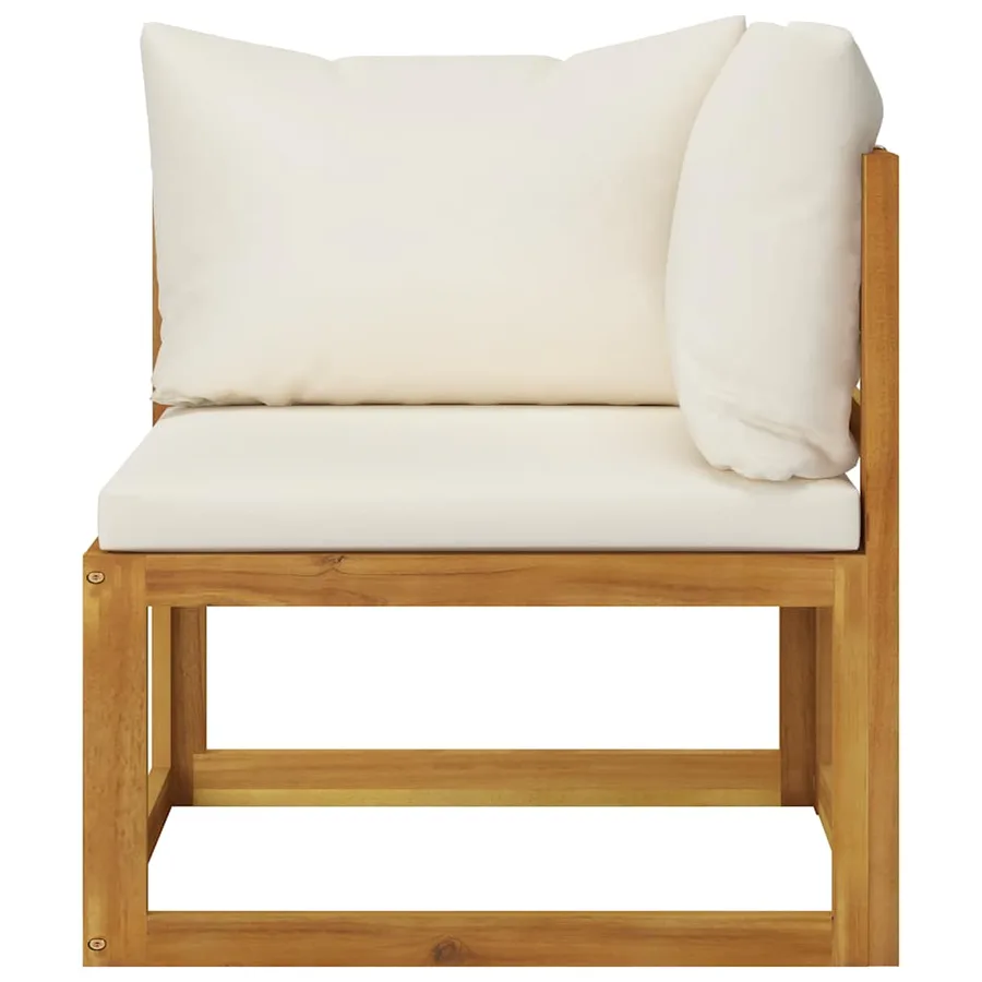 Salon de jardin 6 pcs avec coussin Crème Bois d'acacia solide - 5