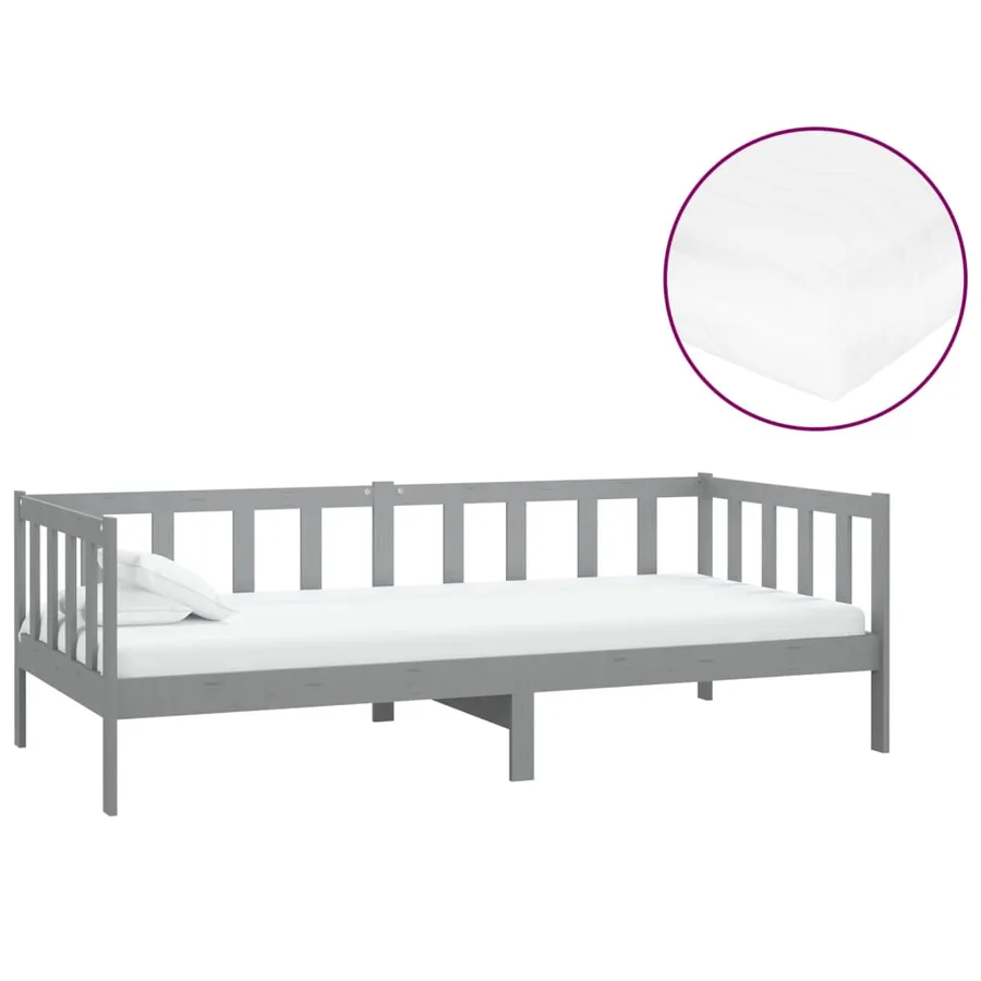 Lit de repos avec matelas 90x200 cm Gris Bois de pin massif - 2