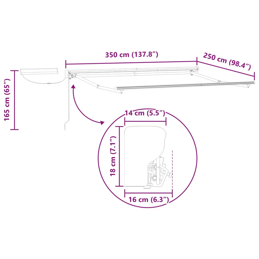 Cadre de store rétractable électrique Blanc 3,5 x 2,5 m Acier - 8