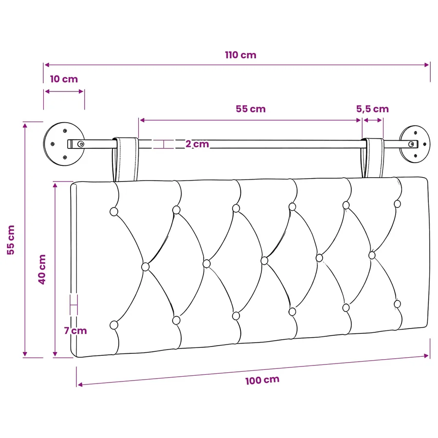 Tête de lit suspendue Taupe Tissu - 11