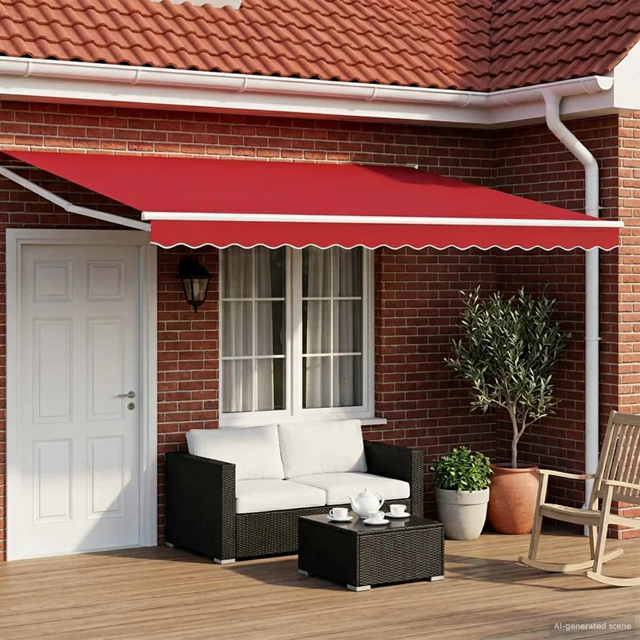 Store rétractable manuel avec LEDs Rouge et Blanc 4 × 3 m