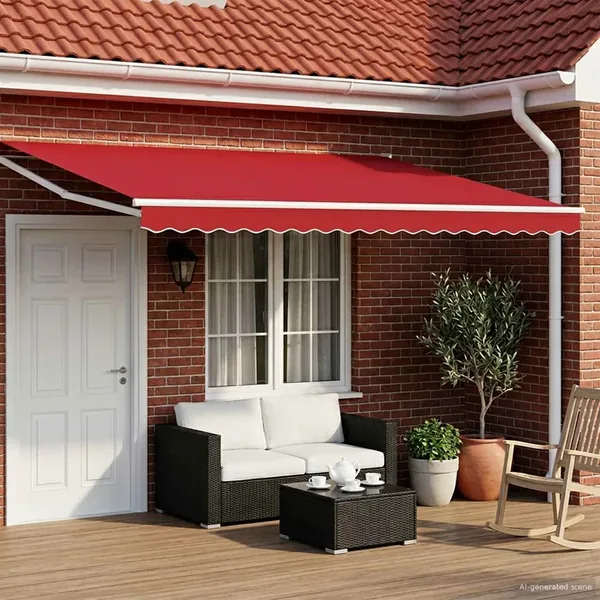 Store rétractable manuel avec LEDs Rouge et Blanc 4 × 3 m