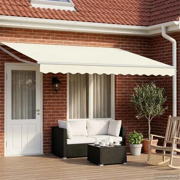 Store rétractable manuel avec LEDs Crème et Blanc 4 × 3 m
