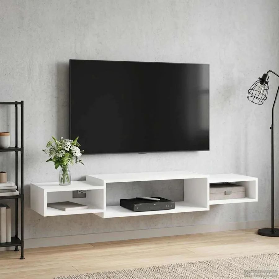 Meuble TV mural Montage mural Blanc 140 x 28 x 21 cm