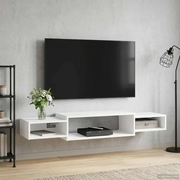 Meuble TV mural Montage mural Blanc 140 x 28 x 21 cm