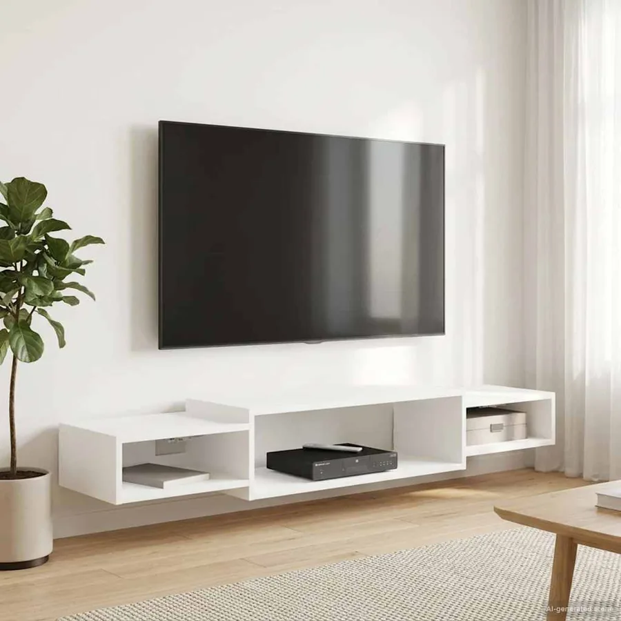Meuble TV mural Montage mural Blanc 140 x 28 x 21 cm - 4