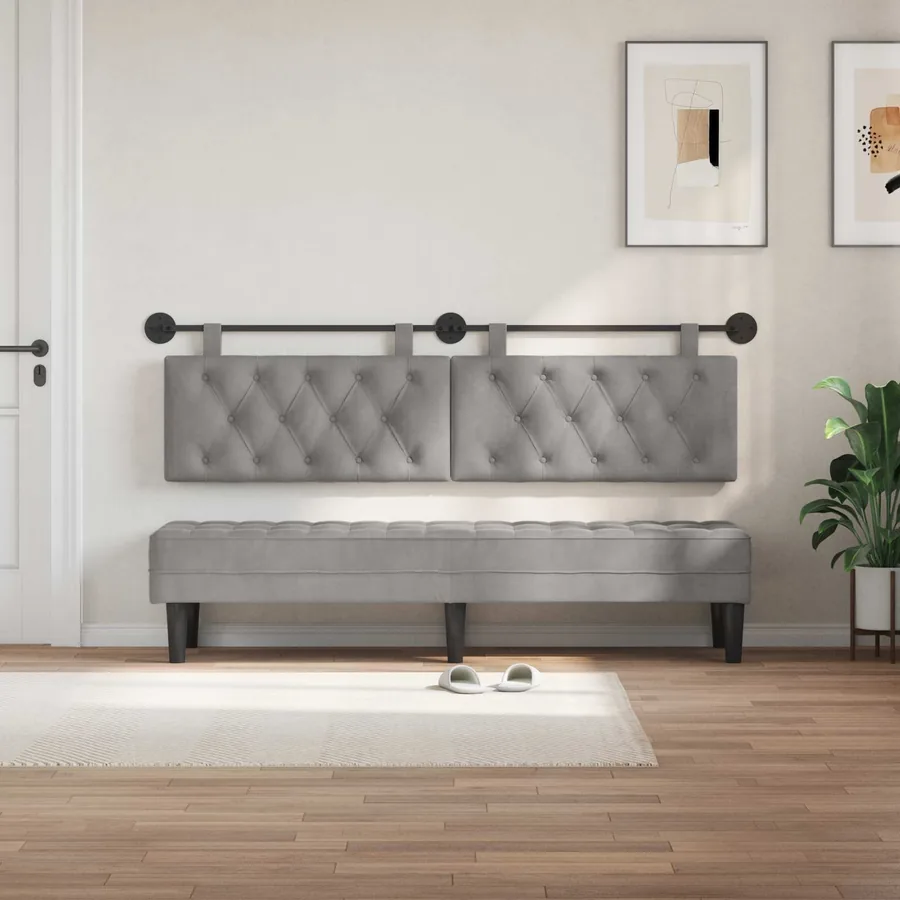 Tête de lit suspendue Avec lumière LED Gris clair Velours - 3
