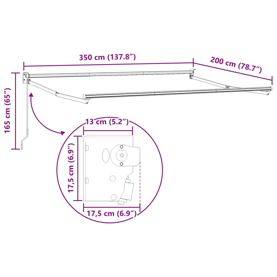 Auvent rétractable Crème 3,5 x 2 m 100% Polyester et Aluminium - 8