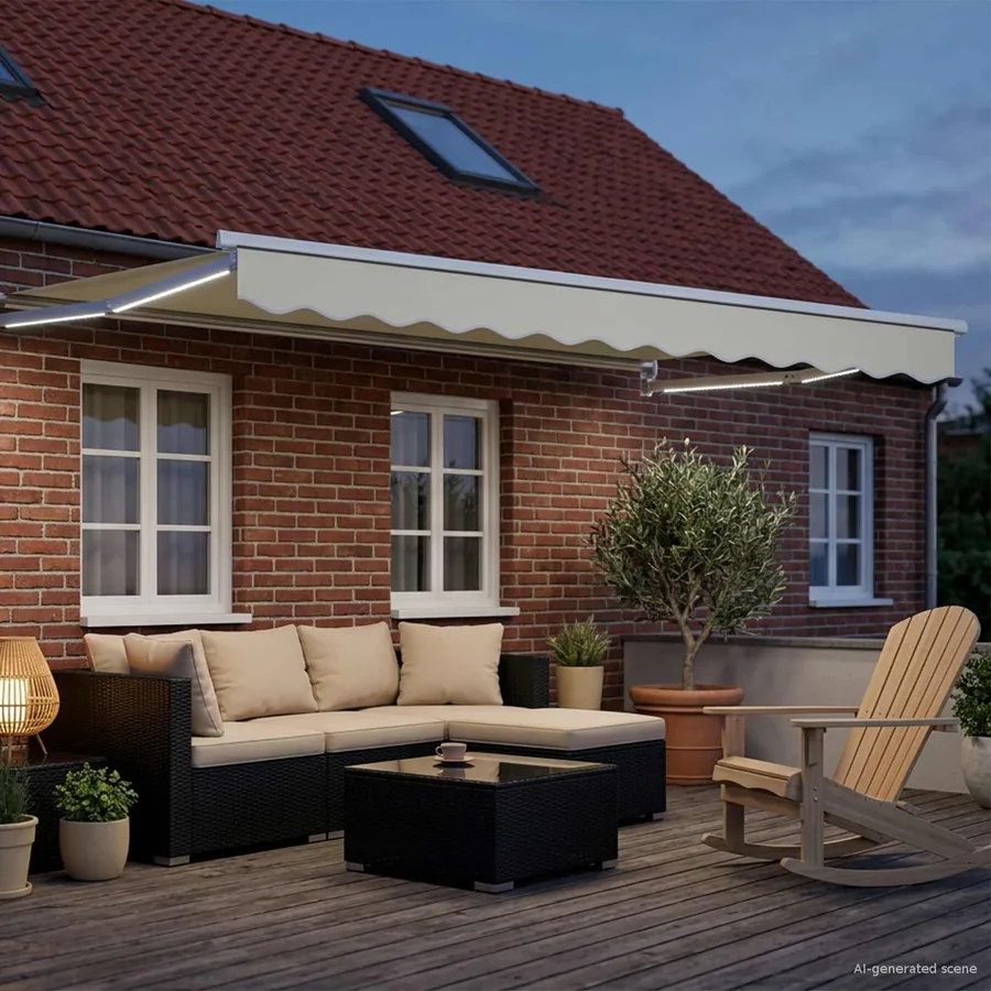 Store rétractable manuel avec LEDs Crème et Blanc 3 x 2,5 m - 3