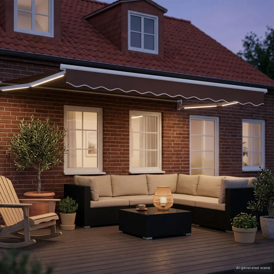 Store rétractable manuel avec LEDs Marron et blanc 2,5 x 2 m - 3