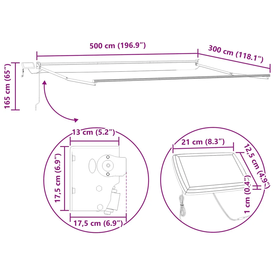 Store rétractable manuel avec LEDs Crème et Blanc 5 x 3 m - 13