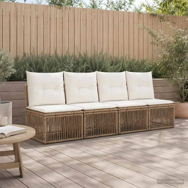 Canapé 4 places 4 pcs 4-Nombre de places Beige polyrotin