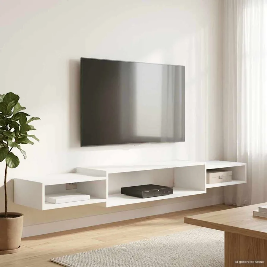Meuble TV mural Montage mural Blanc 180 x 28 x 21 cm - 4