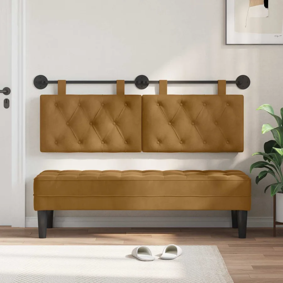 Tête de lit suspendue Avec lumière LED Marron Velours - 3