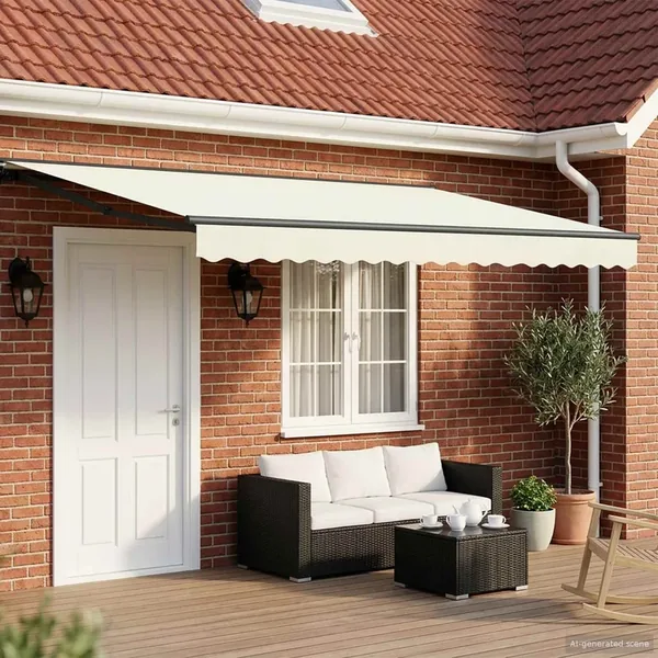 Cadre de store manuel avec LEDs Crème et Anthracite 4 × 3,5 m