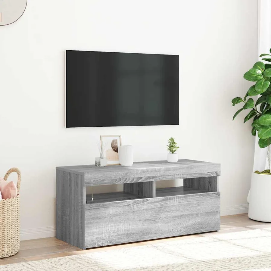 Meuble TV avec lumières LED Sonoma gris 90x35x40 cm