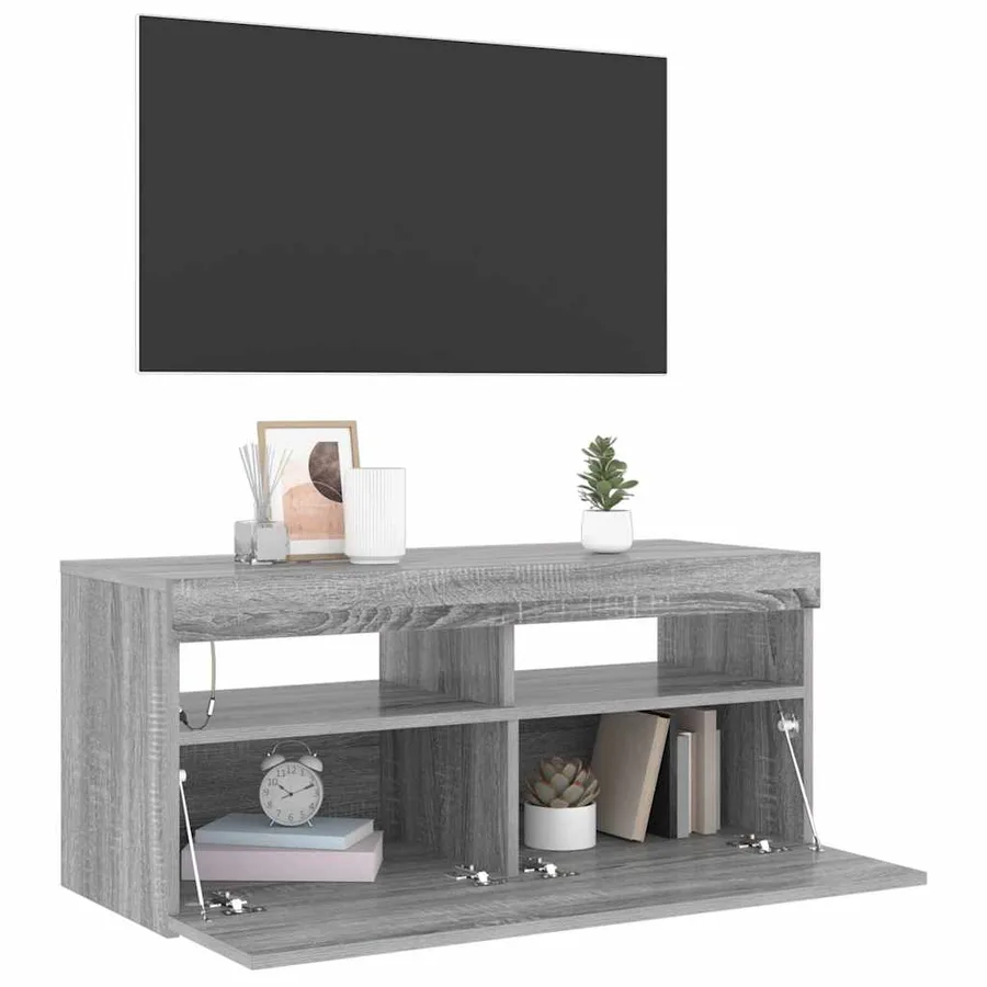 Meuble TV avec lumières LED Sonoma gris 90x35x40 cm - 4