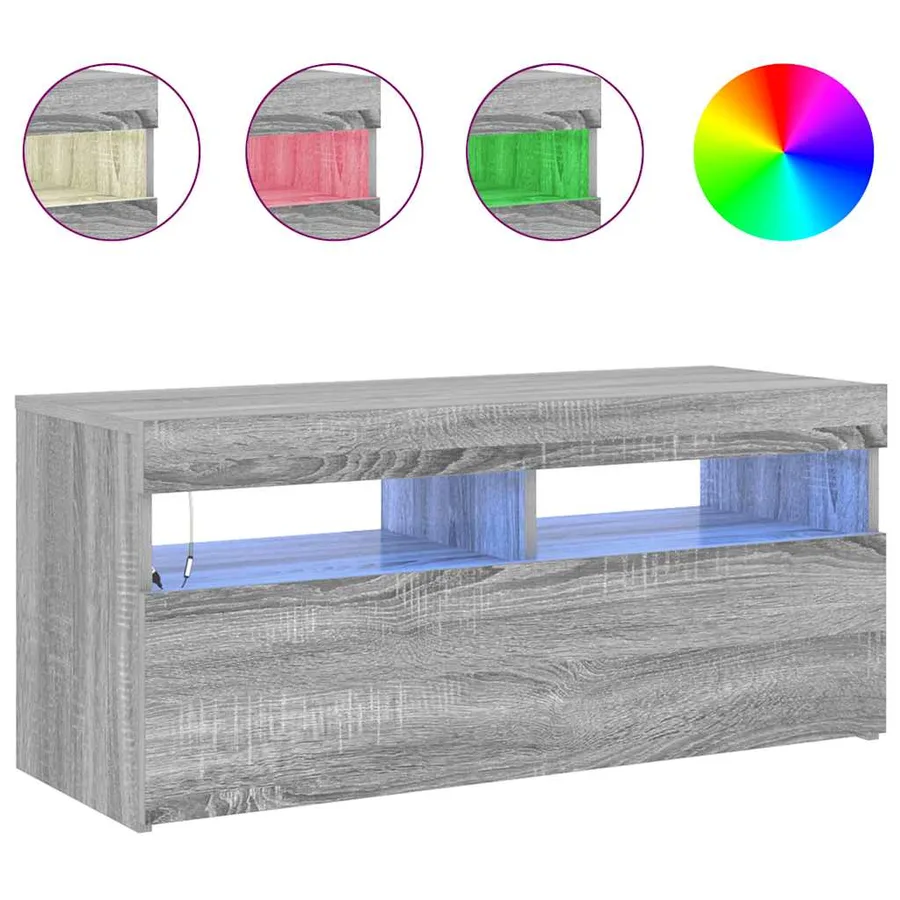 Meuble TV avec lumières LED Sonoma gris 90x35x40 cm - 5