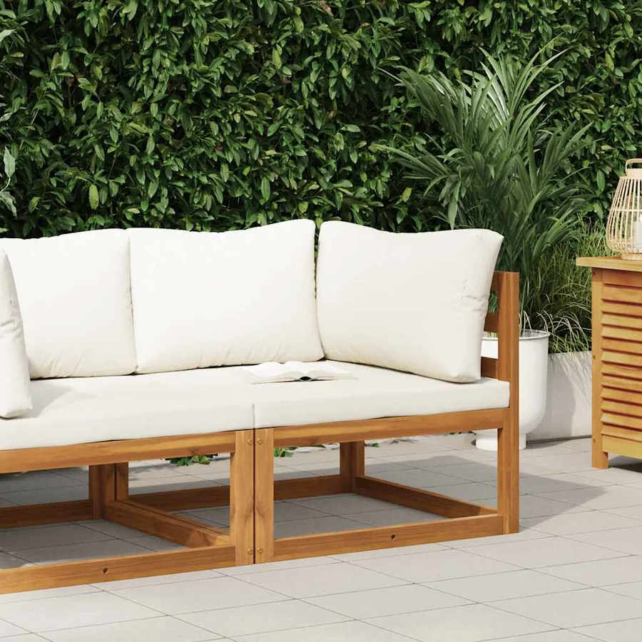 Canapé d'angle sectionnel et coussin blanc crème Bois d'acacia