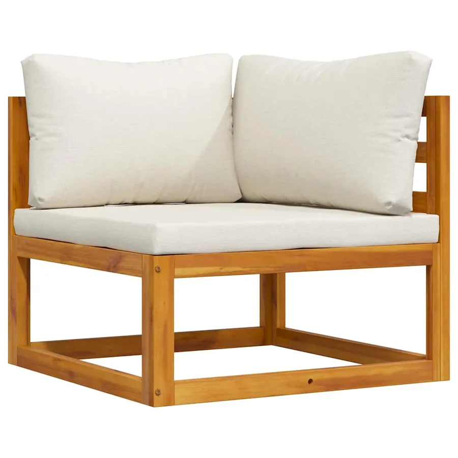 Canapé d'angle sectionnel et coussin blanc crème Bois d'acacia - 2