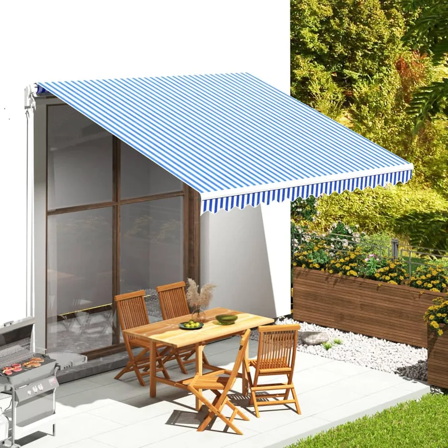 Tissu de remplacement pour auvent bleu et blanc 4x3,5 m polyester