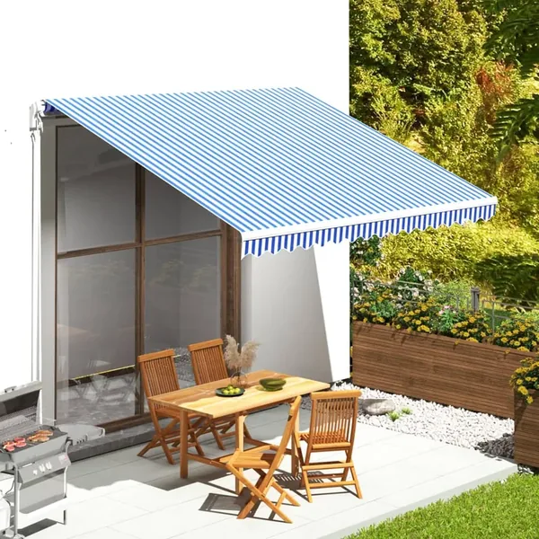 Tissu de remplacement pour auvent bleu et blanc 4x3,5 m polyester