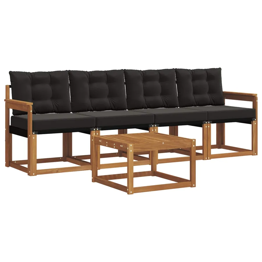 Ensemble de canapés d'extérieur 5 pcs Naturel et Noir - 2