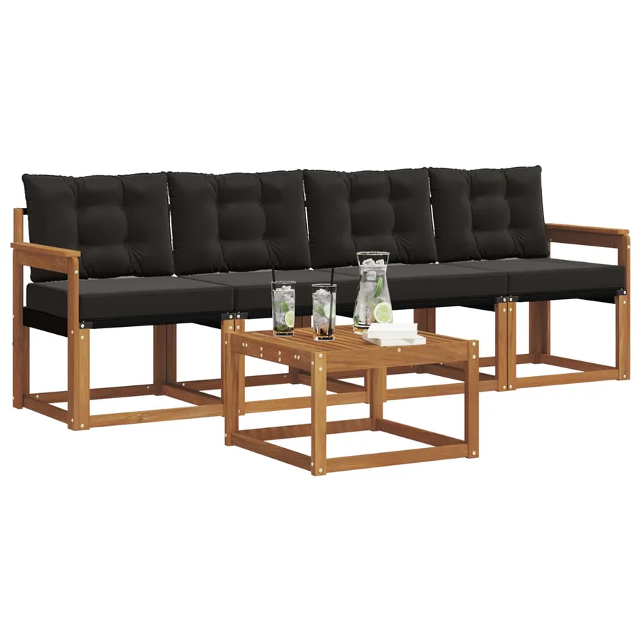 Ensemble de canapés d'extérieur 5 pcs Naturel et Noir - 3