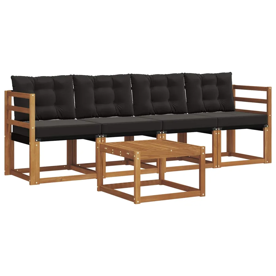 Ensemble de canapés d'extérieur 5 pcs Naturel et Noir - 2